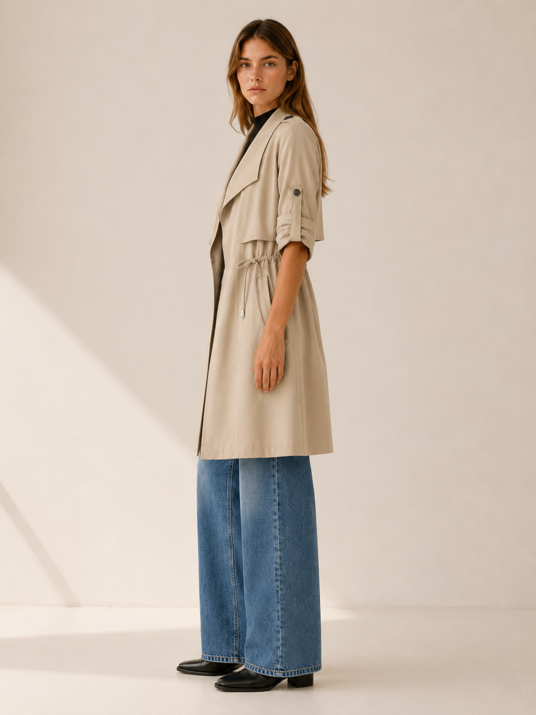 Women's Drawstring Waist Trench Coat