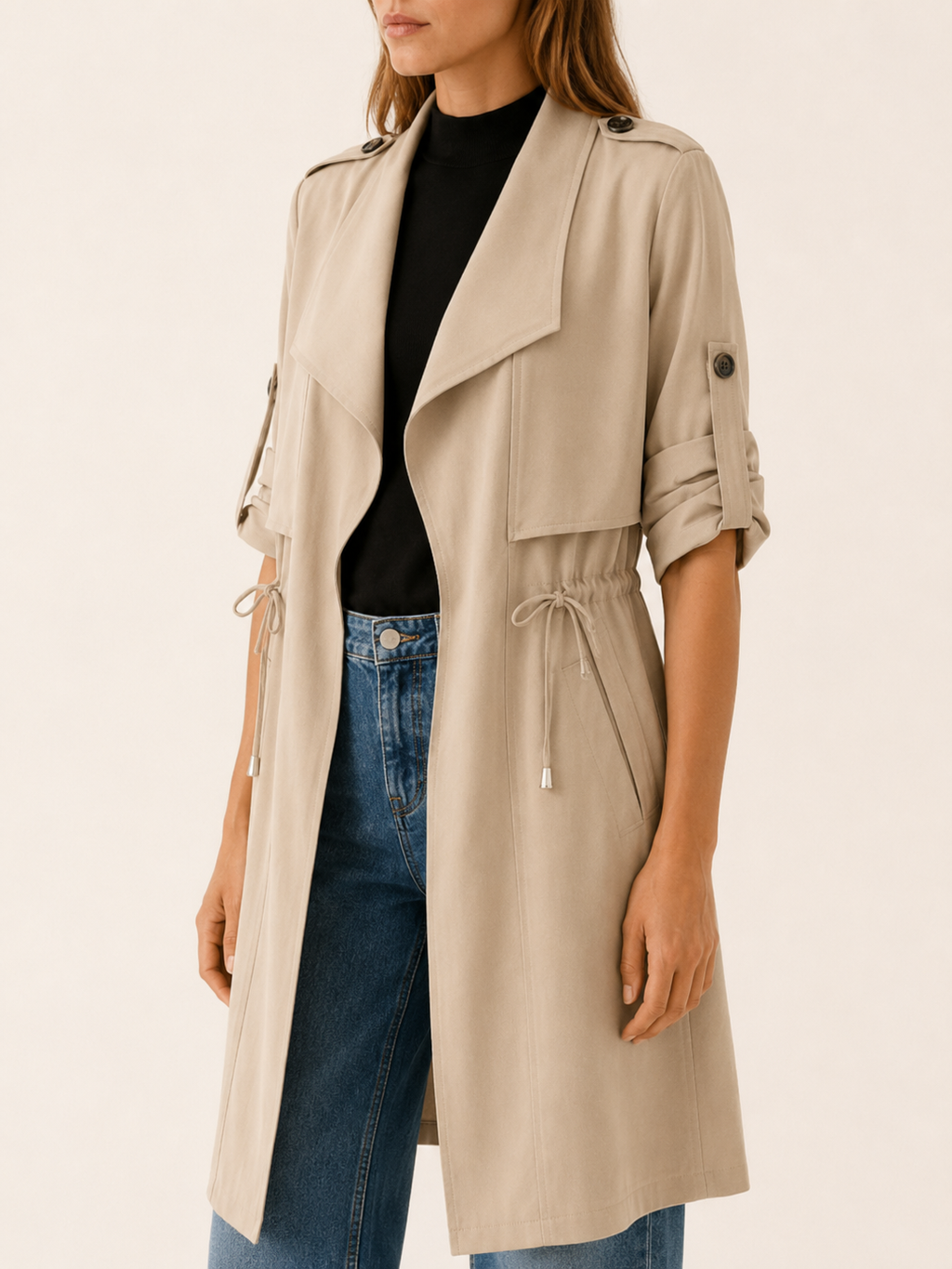 Women's Drawstring Waist Trench Coat
