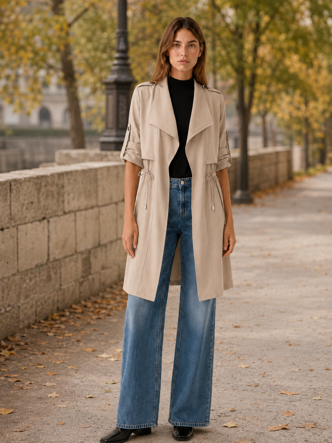 Women's Drawstring Waist Trench Coat