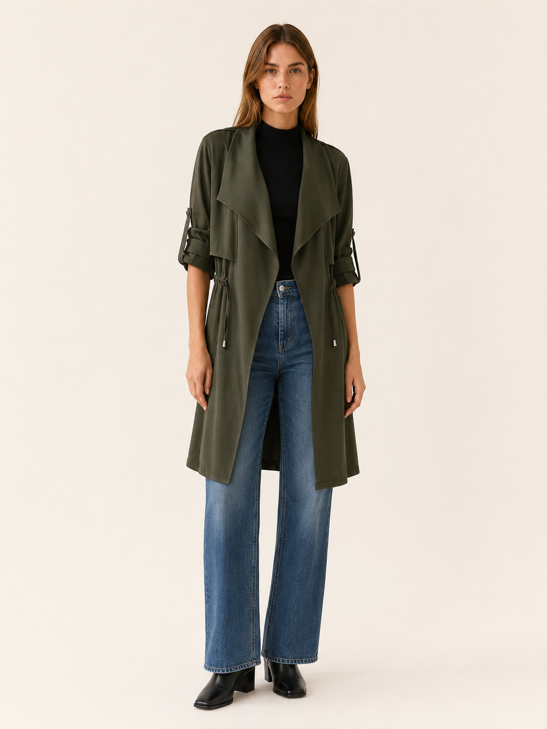 Women's Drawstring Waist Trench Coat