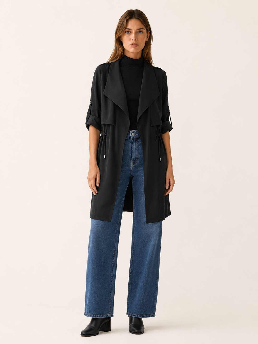 Women's Drawstring Waist Trench Coat