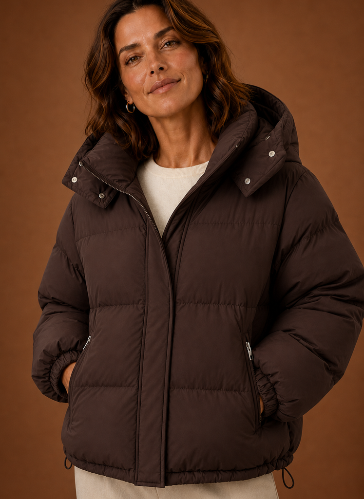 Close-up of the Areleon Oversized Puffer Jacket showing the puffer stitching and surface texture