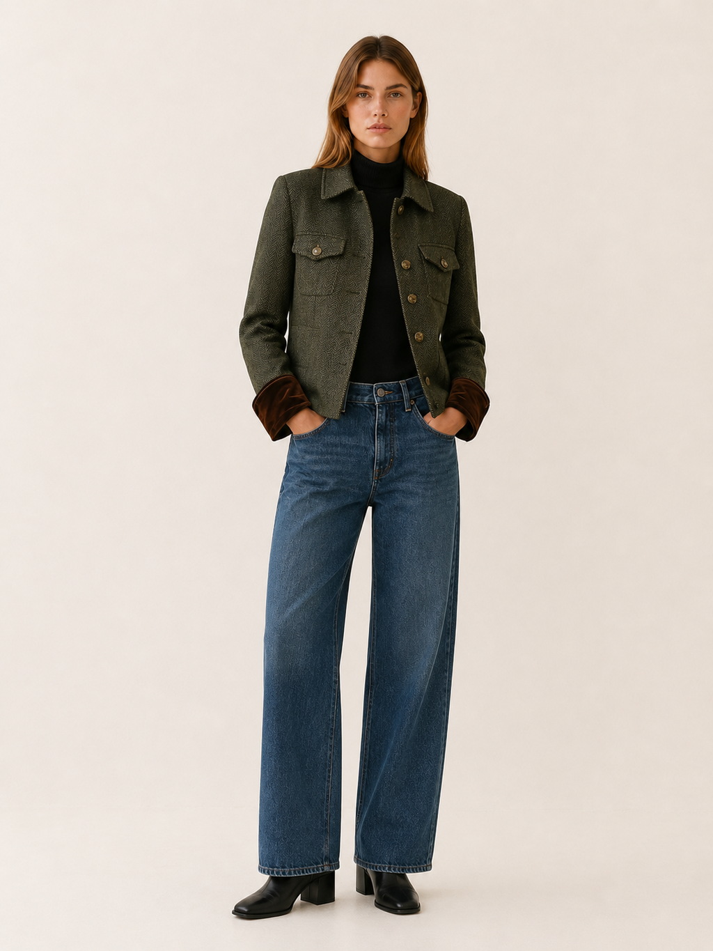 Women's Cropped Herringbone Jacket