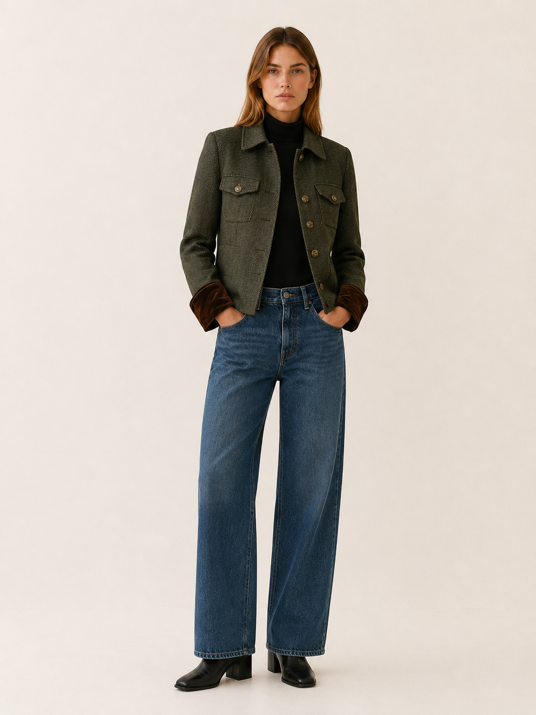 Women's Cropped Herringbone Jacket