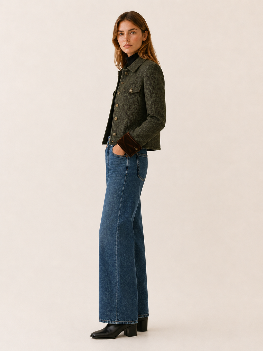 Women's Cropped Herringbone Jacket