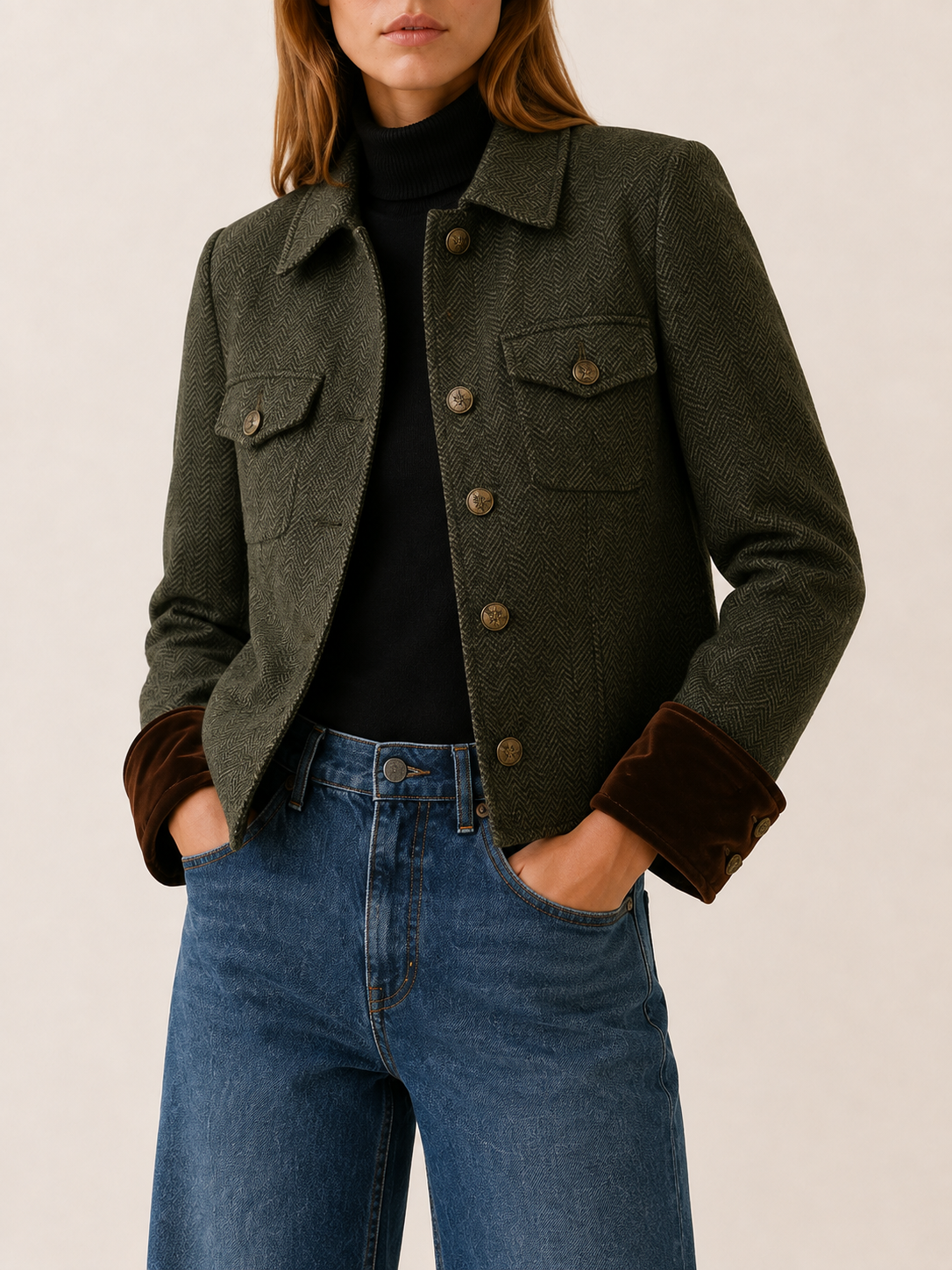 Women's Cropped Herringbone Jacket