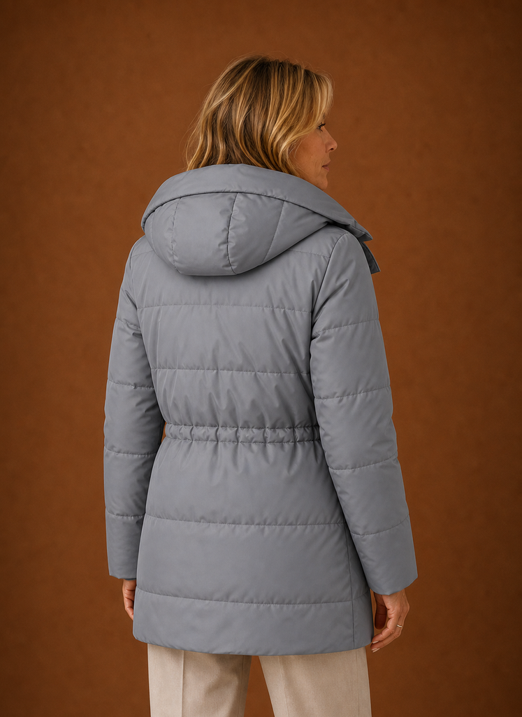 Back view of Areleon women's quilted winter jacket highlighting quilting