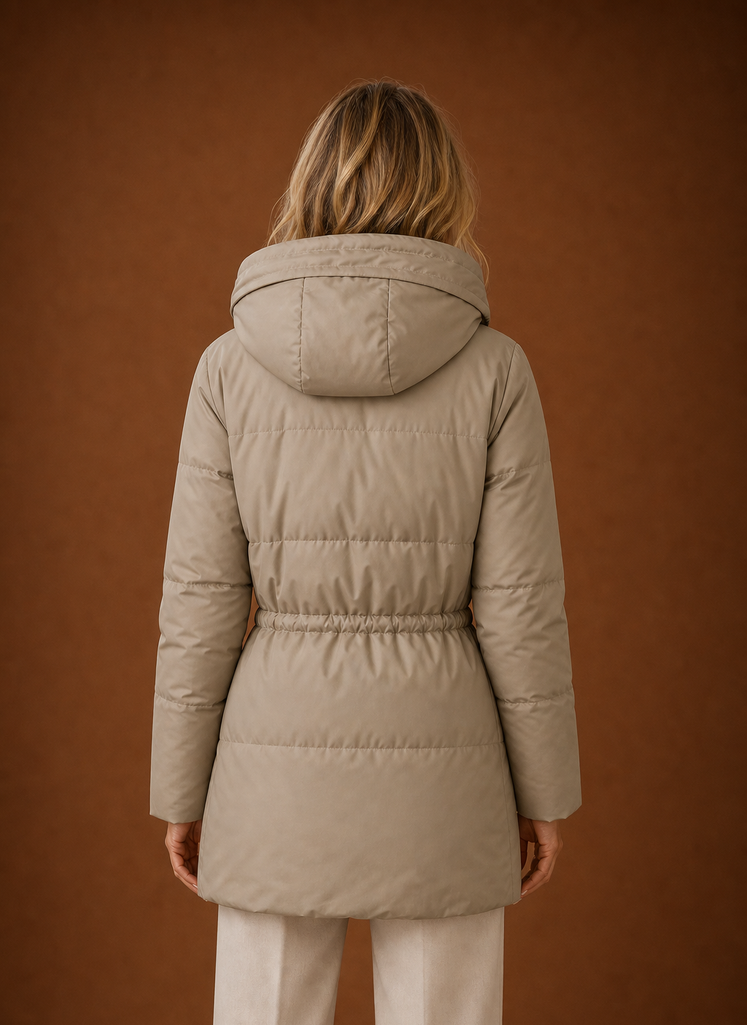 Back view of Areleon women's quilted winter jacket highlighting quilting
