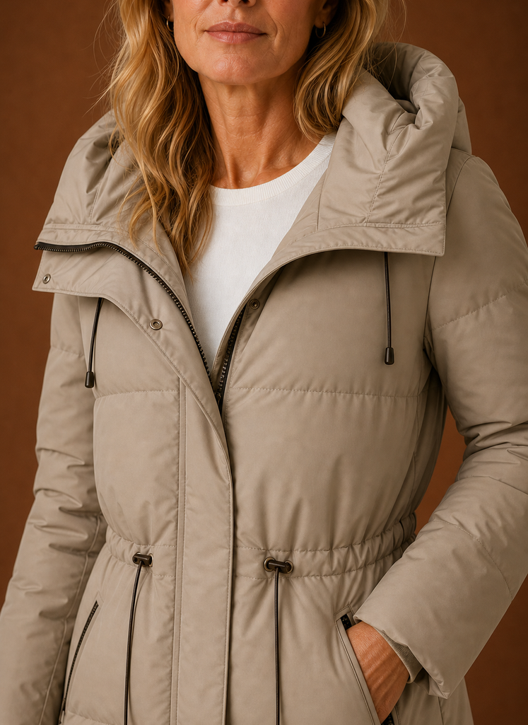 Close-up detail of quilting pattern on the Areleon women's winter jacket