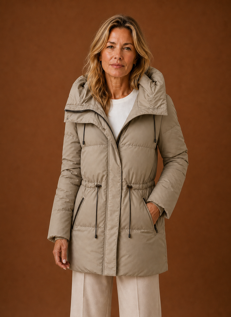 Front view of Areleon women's quilted winter jacket on a mannequin