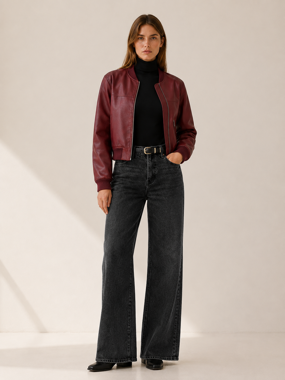 Women's Cropped Collarless Zip Jacket