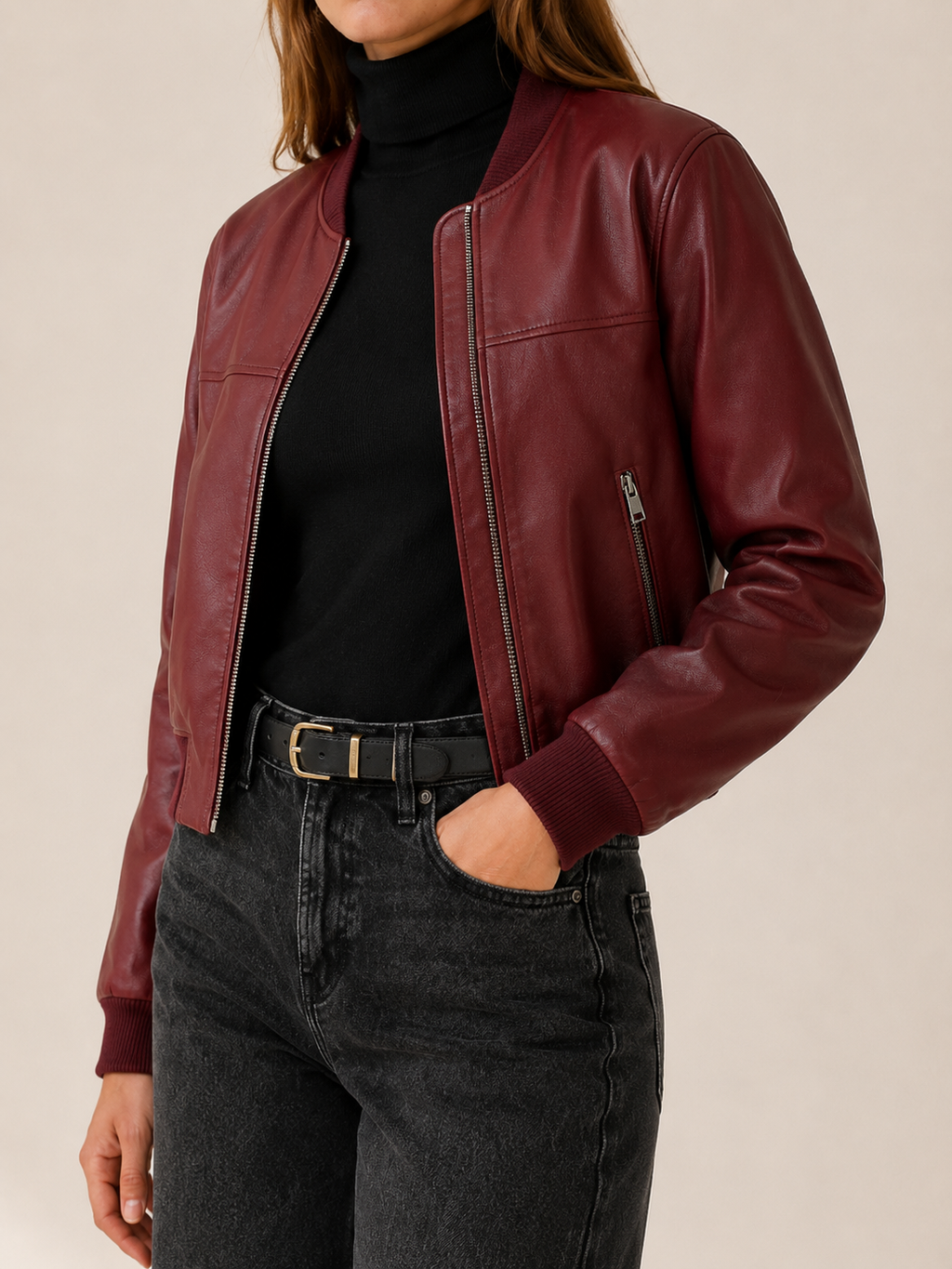 Women's Cropped Collarless Zip Jacket
