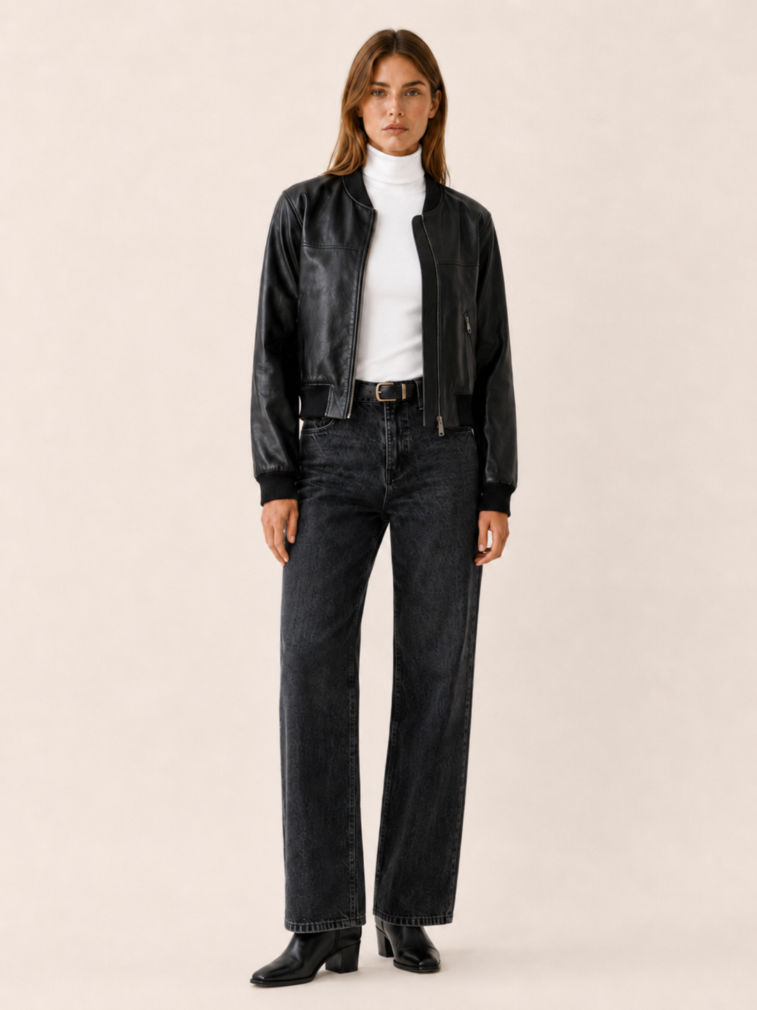 Women's Cropped Collarless Zip Jacket
