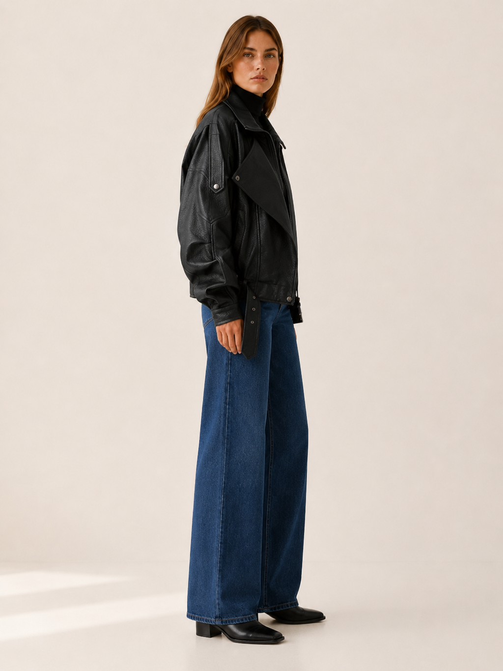 Women's Black Zip Front Jacket with Button Detail