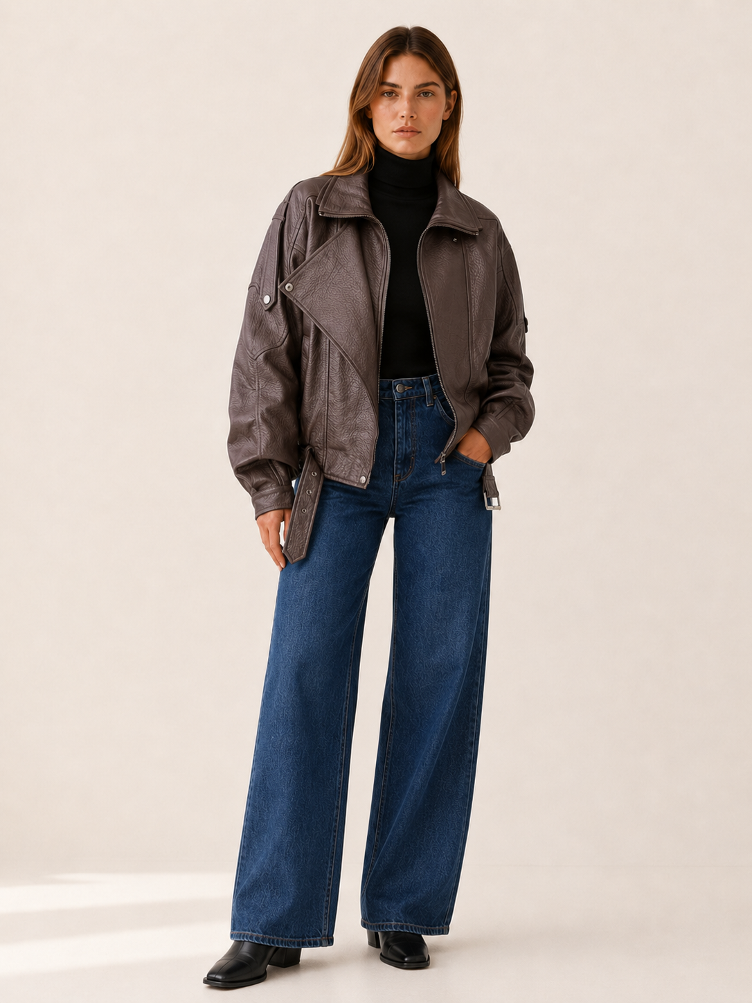 Women's Black Zip Front Jacket with Button Detail