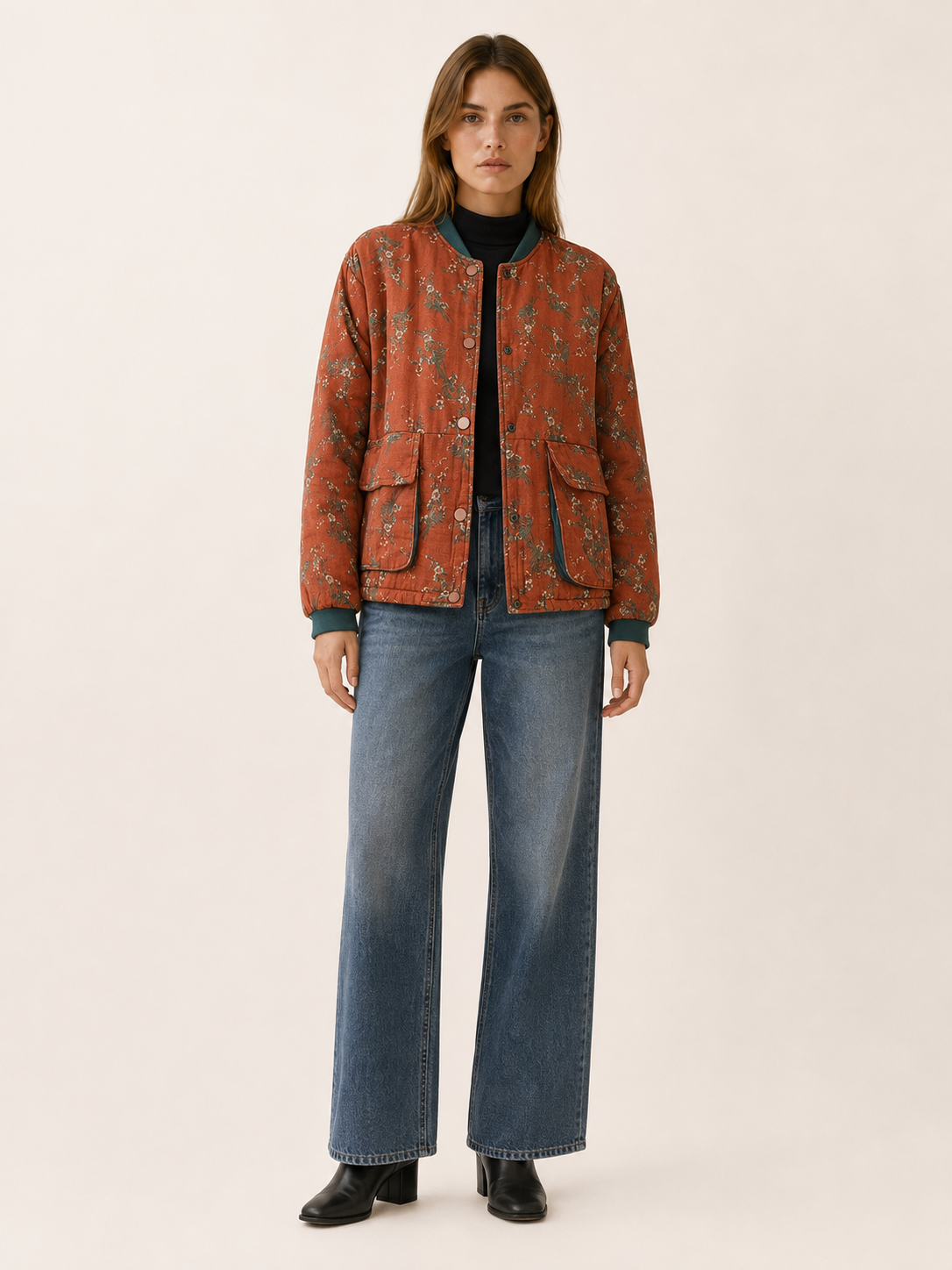 Women's Floral Print Padded Short Jacket