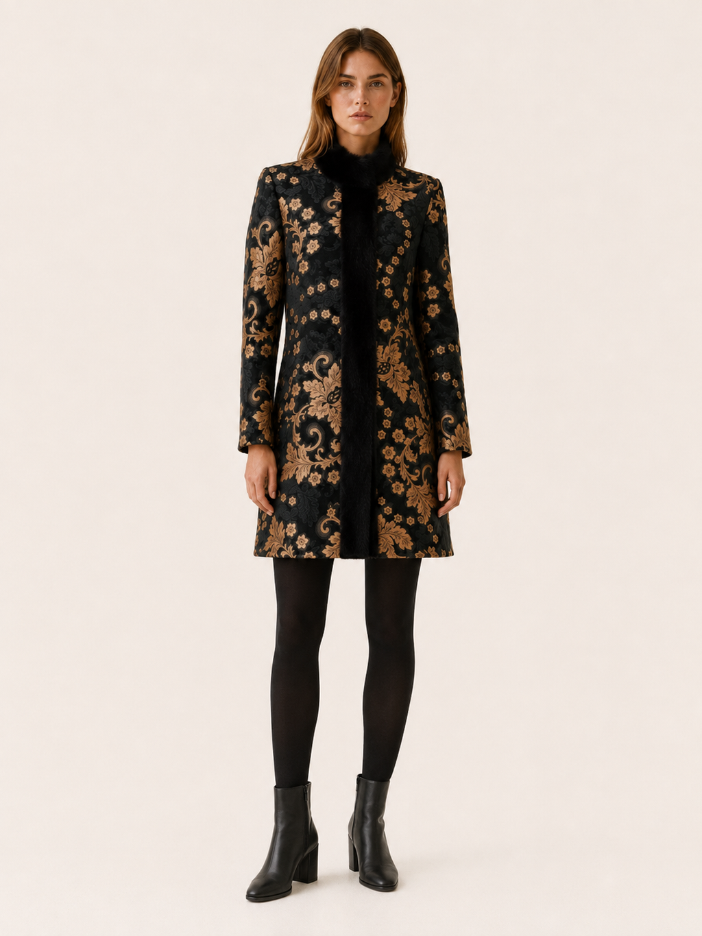 Women's Patterned High Collar Coat