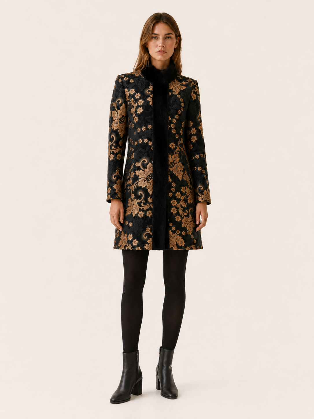 Women's Patterned High Collar Coat