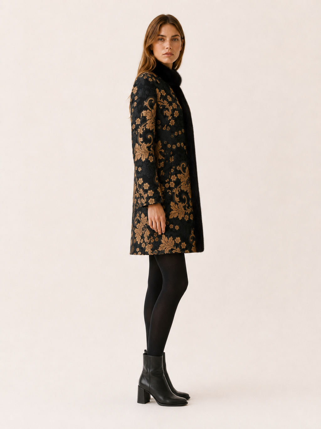 Women's Patterned High Collar Coat