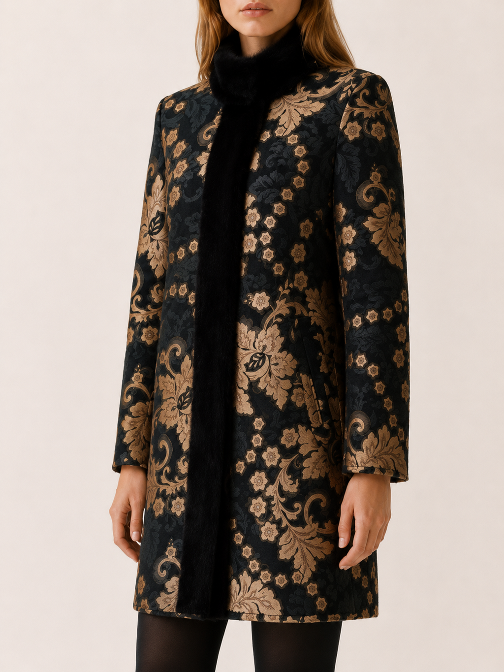 Women's Patterned High Collar Coat
