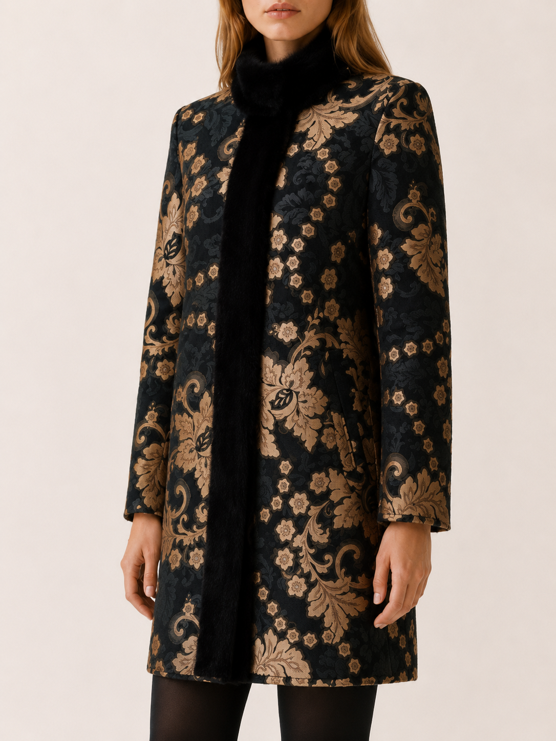 Women's Patterned High Collar Coat