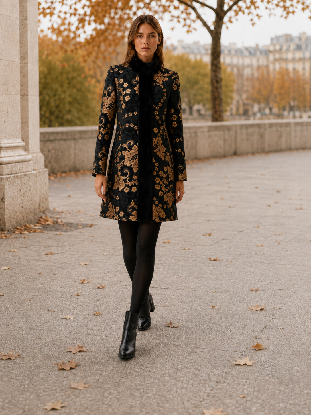 Women's Patterned High Collar Coat