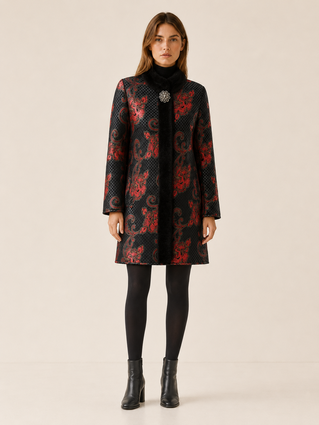 Women's Patterned High Collar Coat