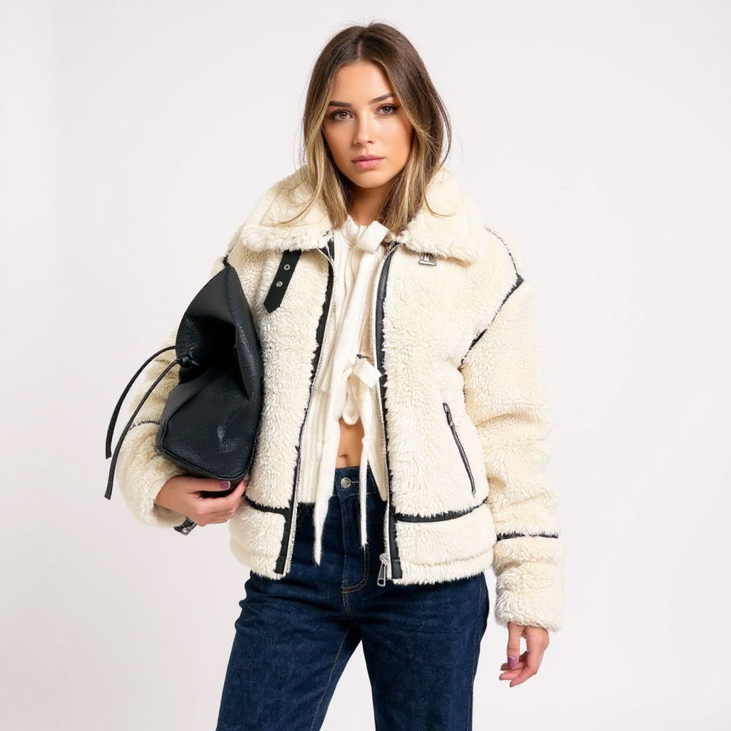 Women's Oversized Sherpa Fleece Zip Jacket
