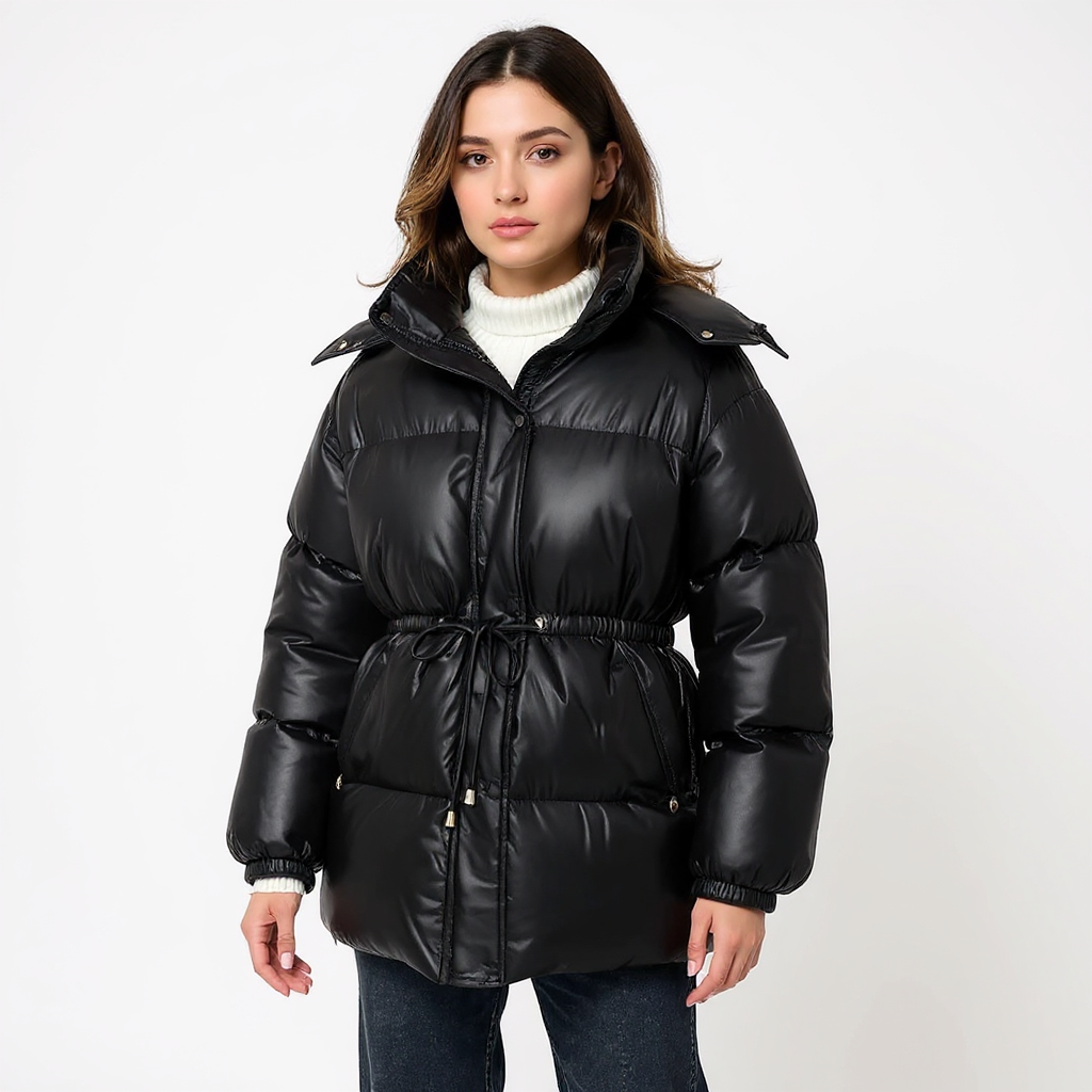 Women's Hooded Quilted Drawstring Puffer Jacket