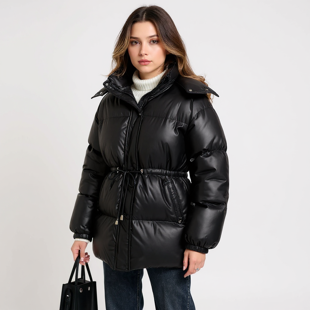 Women's Hooded Quilted Drawstring Puffer Jacket