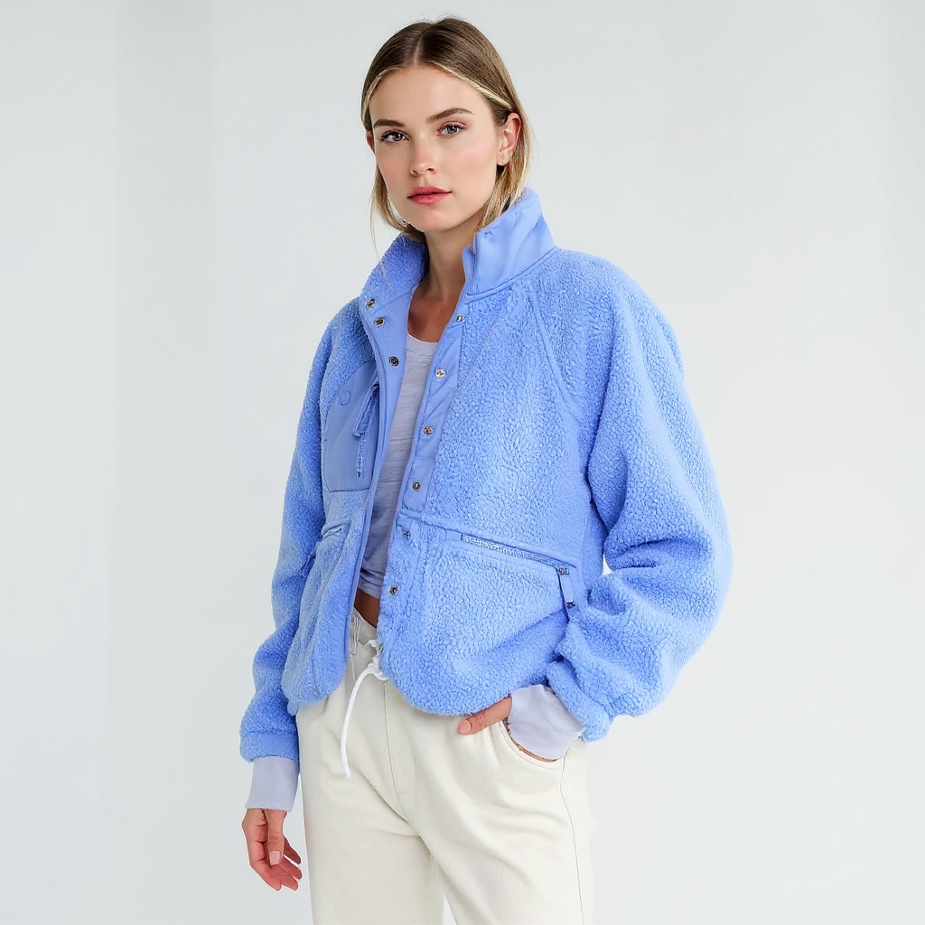 Women's Cropped Sherpa Fleece Zip Jacket