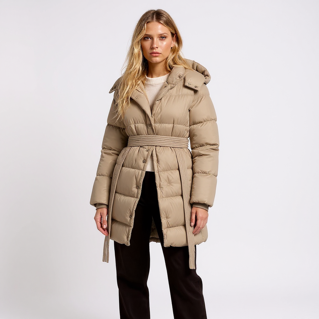 Women's Belted Long Hooded Down Coat
