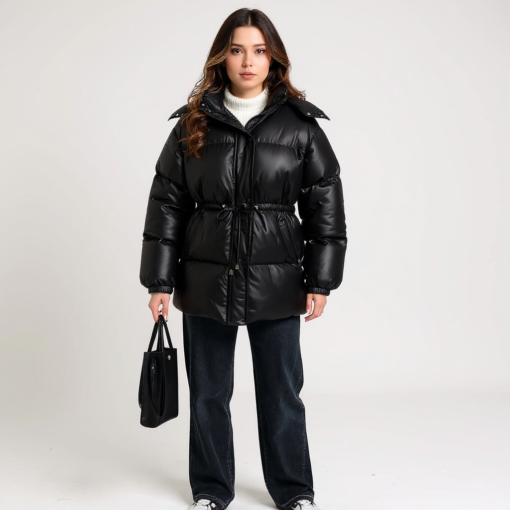 Women's Hooded Quilted Drawstring Puffer Jacket