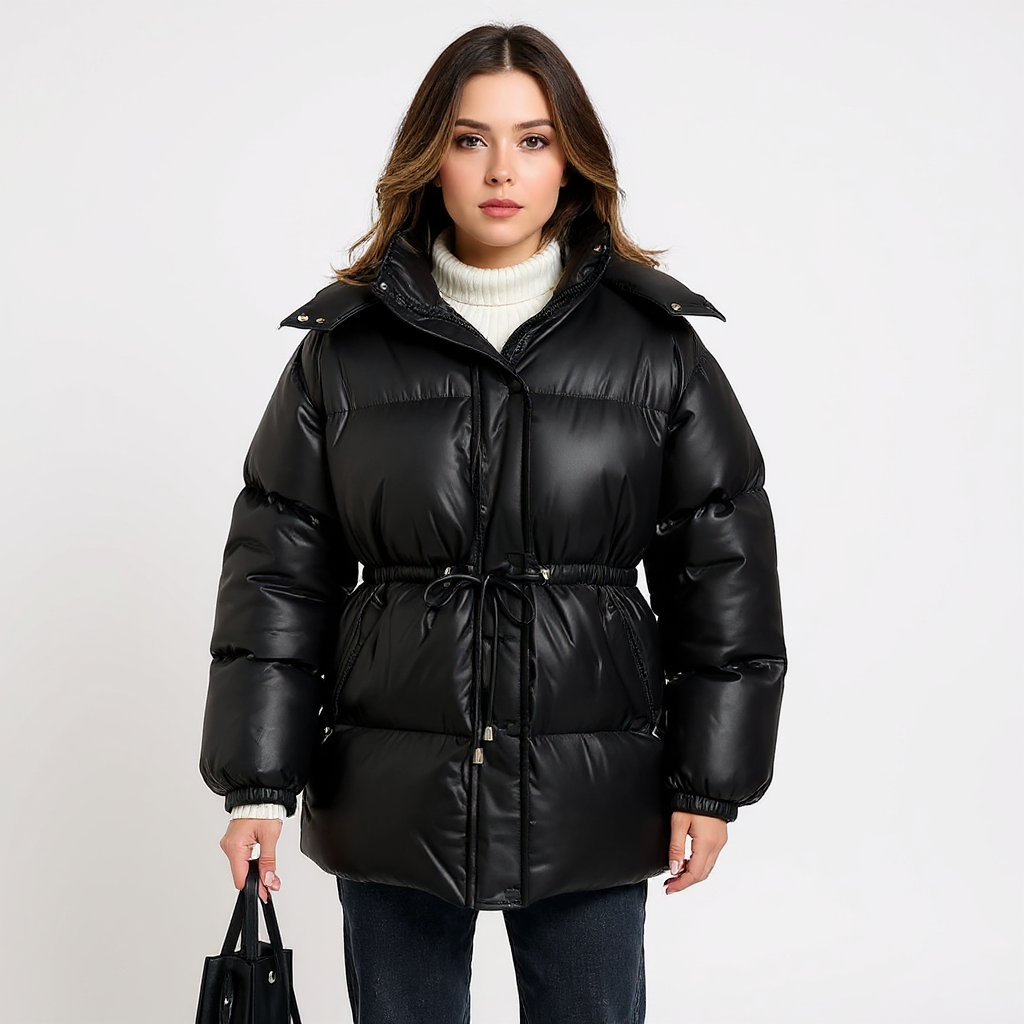 Women's Hooded Quilted Drawstring Puffer Jacket