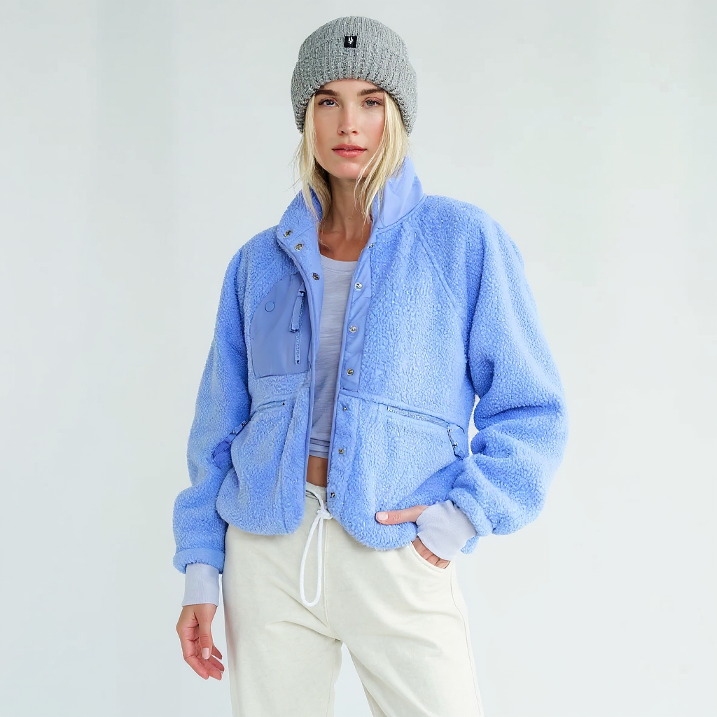 Women's Cropped Sherpa Fleece Zip Jacket