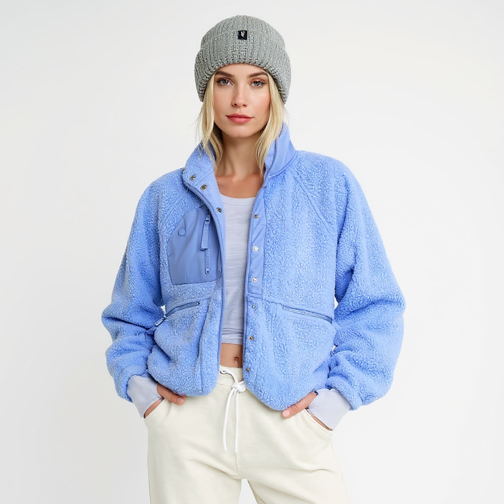 Women's Cropped Sherpa Fleece Zip Jacket