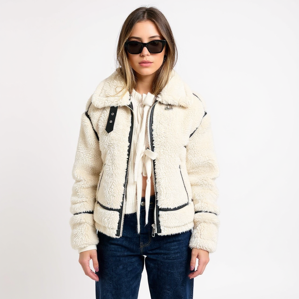 Women's Oversized Sherpa Fleece Zip Jacket