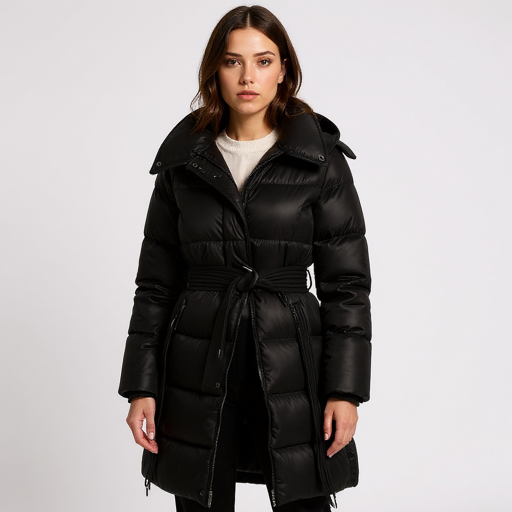 Women's Belted Long Hooded Down Coat