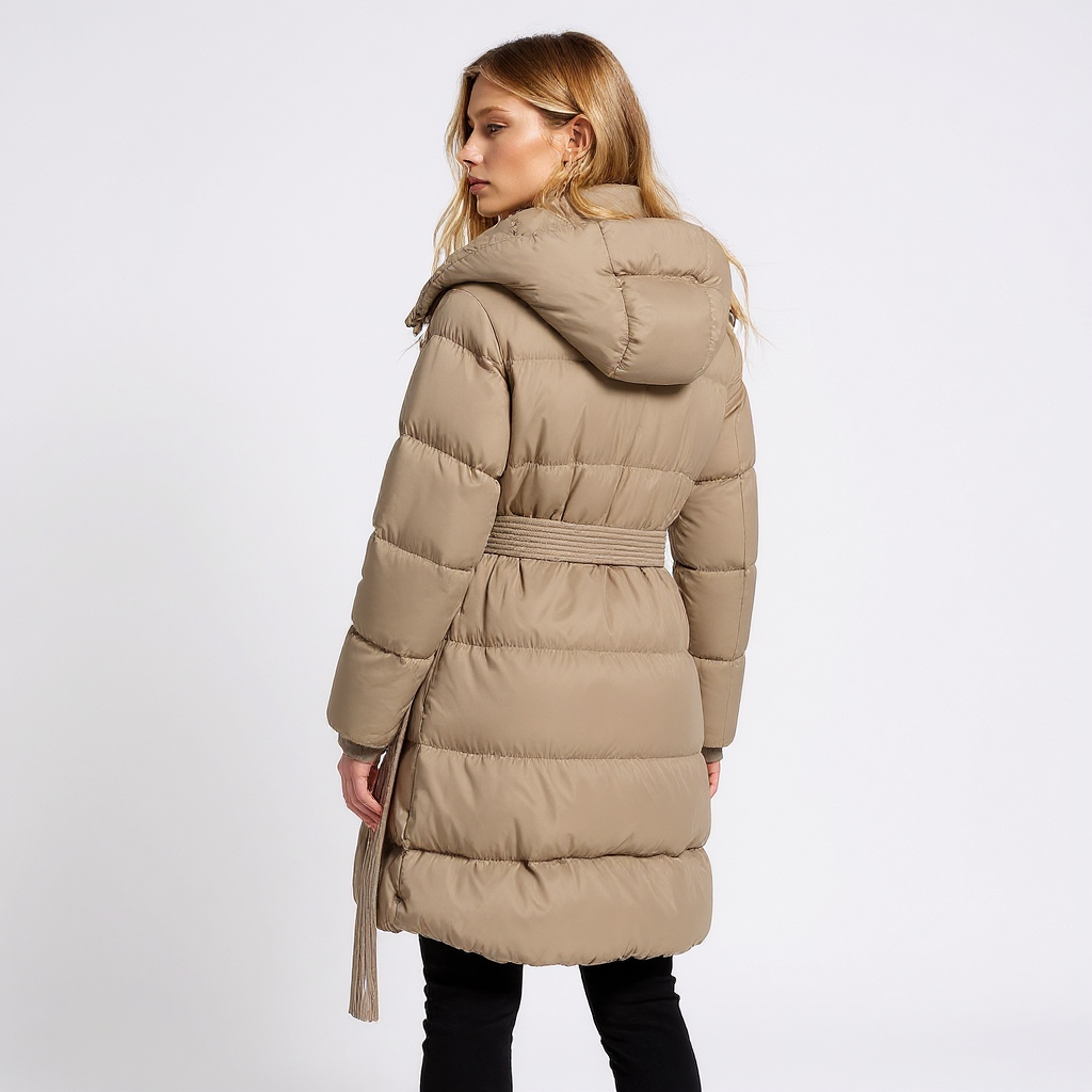 Women's Belted Long Hooded Down Coat