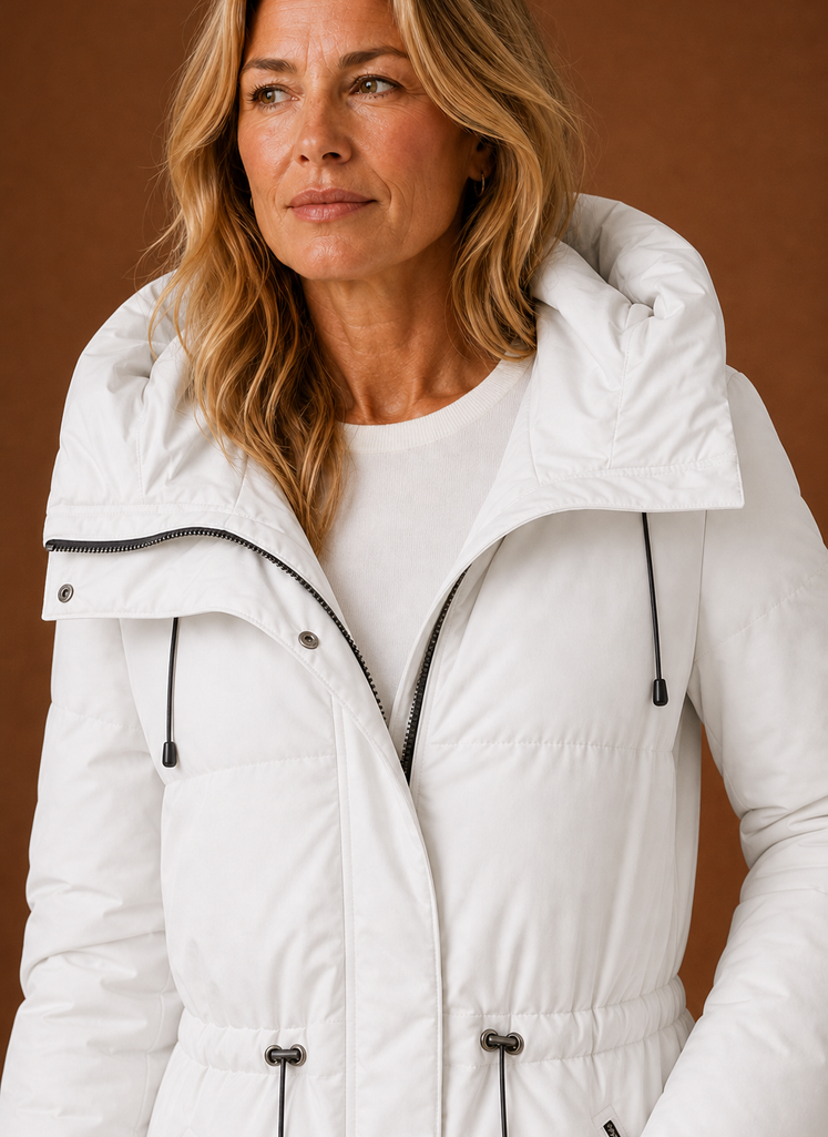 Close-up detail of quilting pattern on the Areleon women's winter jacket